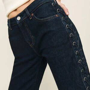 NWT - Reformation Abby Low Rise Straight Jeans Blue with Ondine Lacing - Size 25